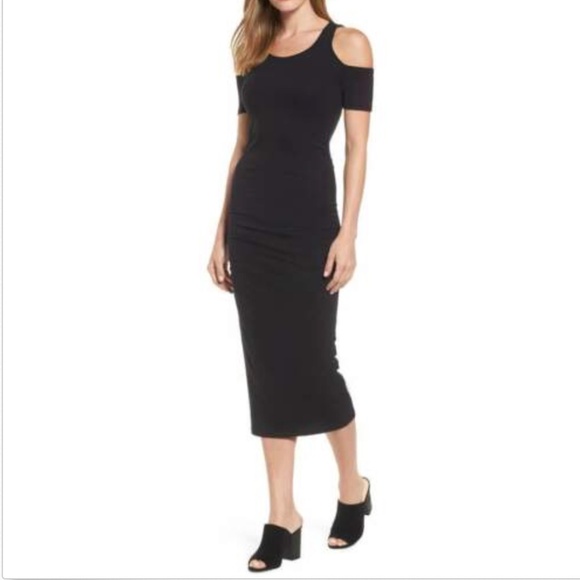 Michael Star Cold Shoulder Black Midi Dress Petite - Picture 1 of 4